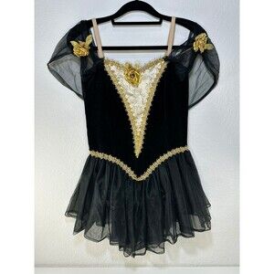 Curtain Call Ballet Costume Black Gold Velvet Tutu Dress Size 12A Dance Recital